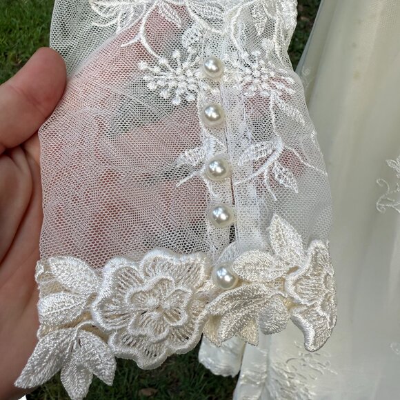 Jessica McClintock Wedding Dress 2003 Size 12 Strapless lace w/ Bolero Lace Jack - Picture 2 of 16